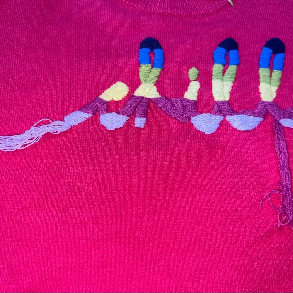 525 Embroidered Knit Cropped Sweater — Pink — Artsy Statement Top - Picture 3 of 6